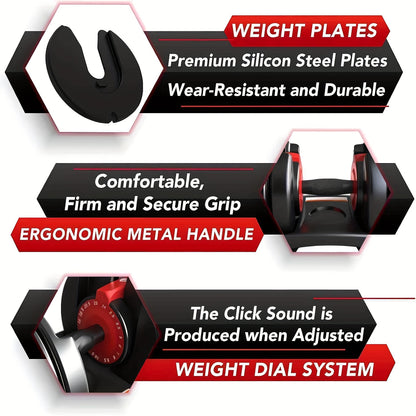 HAKENO 24Kg Adjustable Dumbbell, a Versatile 15-In-1 Weight System with Quick-Change Automatic Adjustments And Weight Plates for Home Fitness.