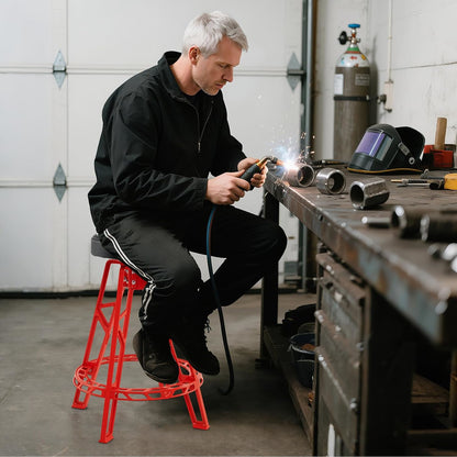 Draaistoel Werkkruk – Werkstoel Werkbank Krukje – Rood – Ergonomisch PVC Zitvlak – Stevig Metalen Frame