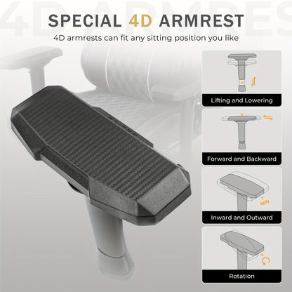 Gamingstoel – Bureaustoel – Ergonomische Stoel – Gaming Chair – Kunstleren Bekleding – 4D Armleuningen – 180° Kantelfunctie - Grijs
