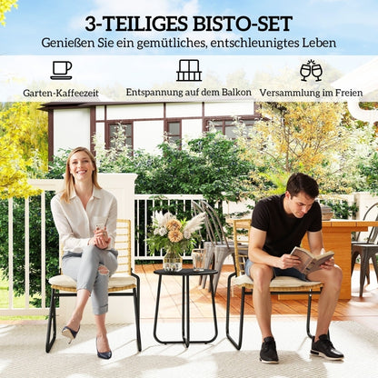 3-delige Rattan Tuinset – Balkonset – Loungeset – Buitenmeubels – Tuinmeubelen – Weerbestendig Rattan – Inklapbare Stapelstoelen – Beige
