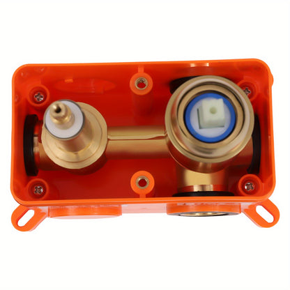 40cm/16in Large Brass Golden Round Wall-Mounted Shower System - Dual Shower Set with Handheld & Rain Shower, Thermostatic Valve, cUPC- Balancing, Quiet Close Valve, Water-Saving Booster Technology (Golden)