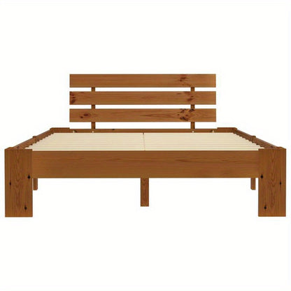 Houten Bed 120x200 – Massief Bedframe – Ledikant – Boxspring – Eenpersoonsbed – Massief Dennenhout – Honingbruine Kleur – Eenvoudige Montage