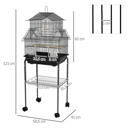 Vogelkooi – Vogelhuis – Parkietenkooi – Vogelkooi Binnen – Vogelkooi Met Standaard – Metaal – Ruim 50,5x41x121 cm – Uitneembare Bodemplaat & Draaghendel