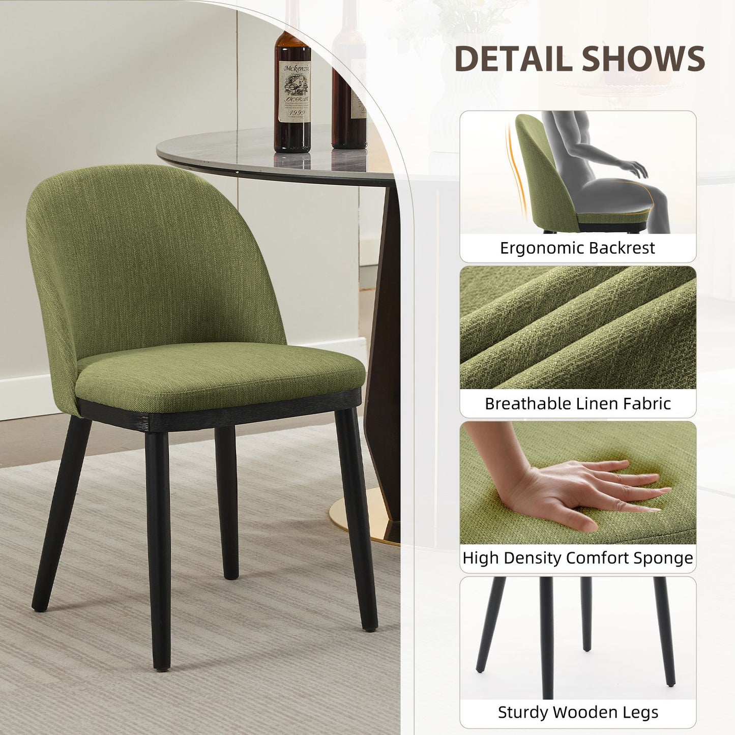 Eetkamerstoelen – Stoelen – Design Stoelen – Dining Chairs – Beklede Stoelen – Set Van 2 Groen – Ergonomische Rugleuning – Massief Beukenhout Frame