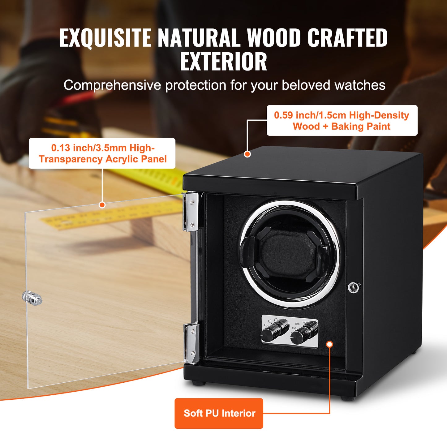 Watchwinder – Horloge Opwinder – Automatische Horloge Winder – Horloge Winder – Horlogedoos – Houten Behuizing – Fluisterstille Mabuchi Motor