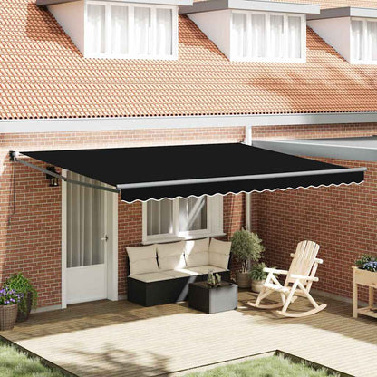 Uitschuifbare Zonwering – Terrasoverkapping – Zonnescherm – Balkon Beschutting – Knikarmzonwering Zwart – 450x300 cm – UV- en Waterbestendig Doek
