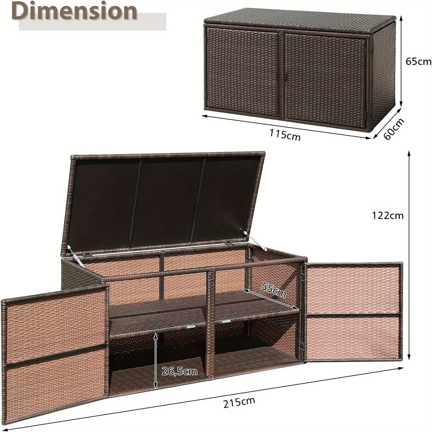 Rattan Opbergkist – Tuinbox – Buitenkast – Opbergkast – Speelgoedkist – Weerbestendig Met Metalen Frame – 2-laags Met Deksels
