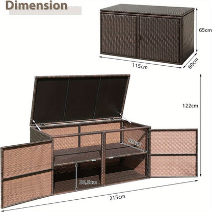 Rattan Opbergkist – Tuinbox – Buitenkast – Opbergkast – Speelgoedkist – Weerbestendig Met Metalen Frame – 2-laags Met Deksels