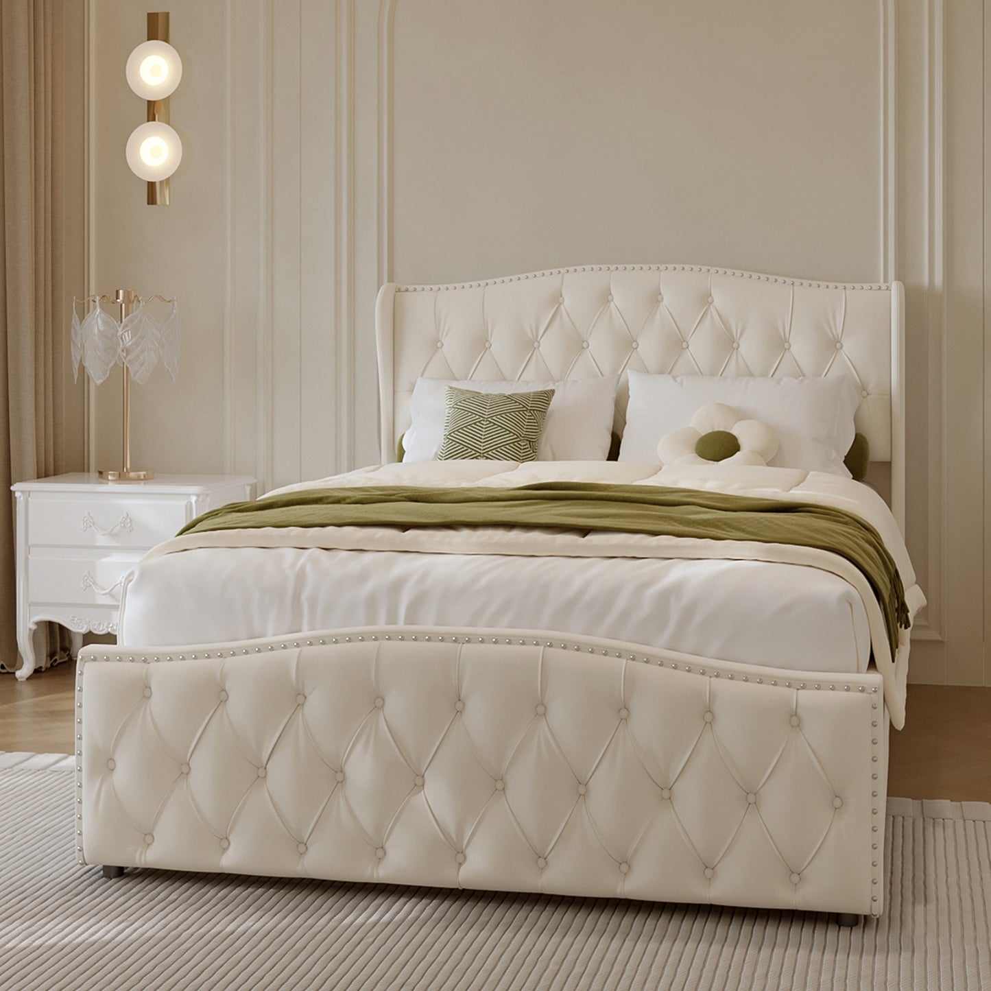 bedframe – gestoffeerd bed – tweepersoonsbed – opbergbed – platformbed – 140x200 cm – golvend fluwelen design – lift-up opbergruimte