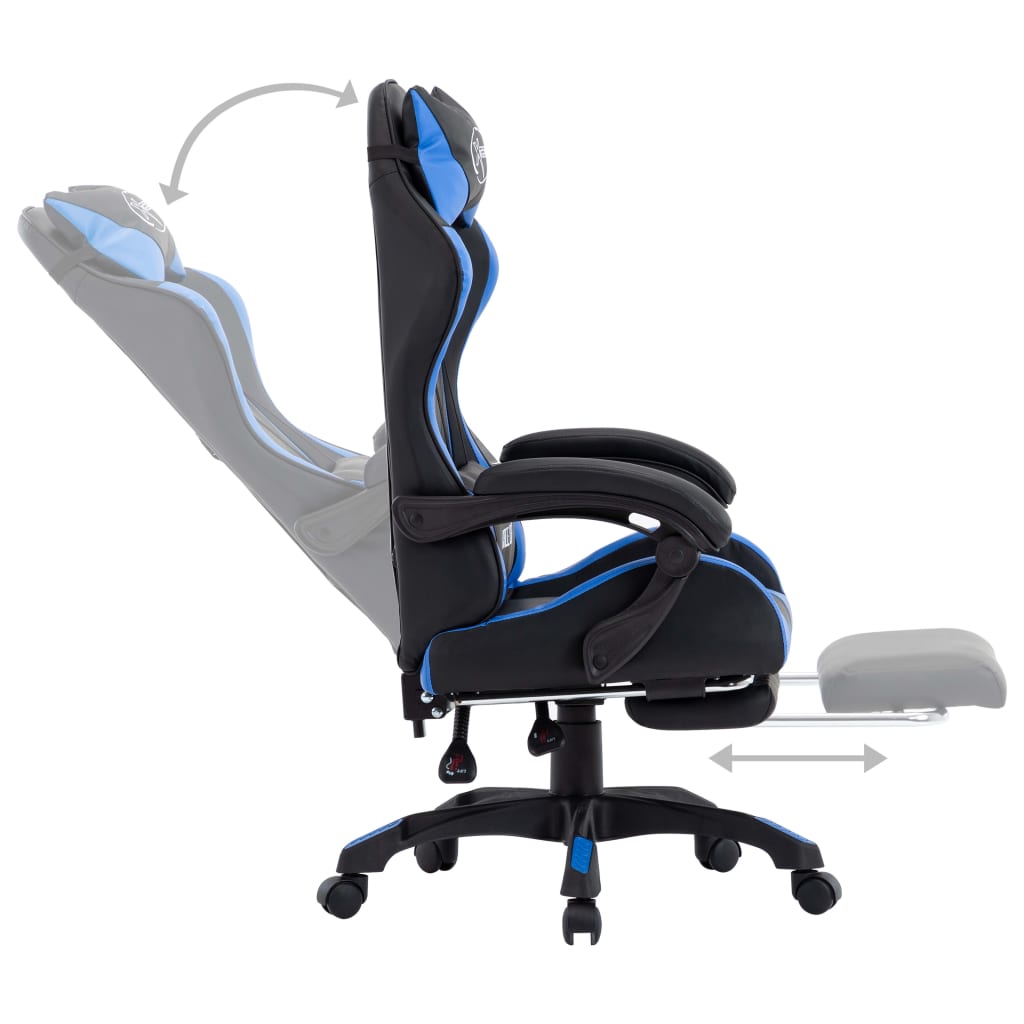 Bureaustoel – Bureaustoel Ergonomisch – Gamingstoel – Werkstoel – Stoel Verstelbaar – Inklapbare Voetensteun – Kunstleer Blauw Zwart