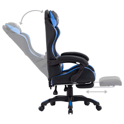 Bureaustoel – Bureaustoel Ergonomisch – Gamingstoel – Werkstoel – Stoel Verstelbaar – Inklapbare Voetensteun – Kunstleer Blauw Zwart