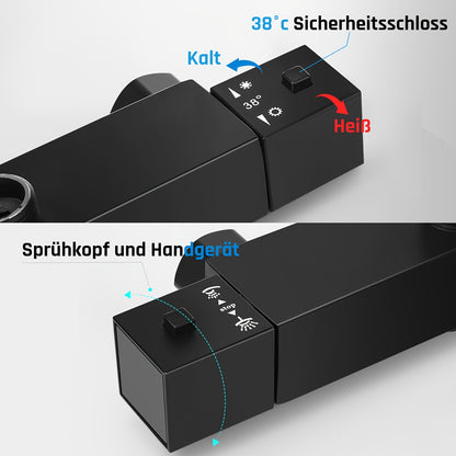 Thermostatische Doucheset – Doucheset – Regendouche – Handdouche – Douchepaneel – Zwart Mat – RVS 304 & Messing – Thermostaatregeling