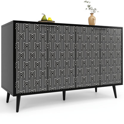 Vrijstaand Kastje – Opbergkast – Dressoir – Buffetkast – Kledingkast – Modern Zwart – Visgraatpatroon – 120x35x78 cm – Bamboe – Eenvoudige Montage