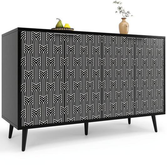 Vrijstaand Kastje – Opbergkast – Dressoir – Buffetkast – Kledingkast – Modern Zwart – Visgraatpatroon – 120x35x78 cm – Bamboe – Eenvoudige Montage
