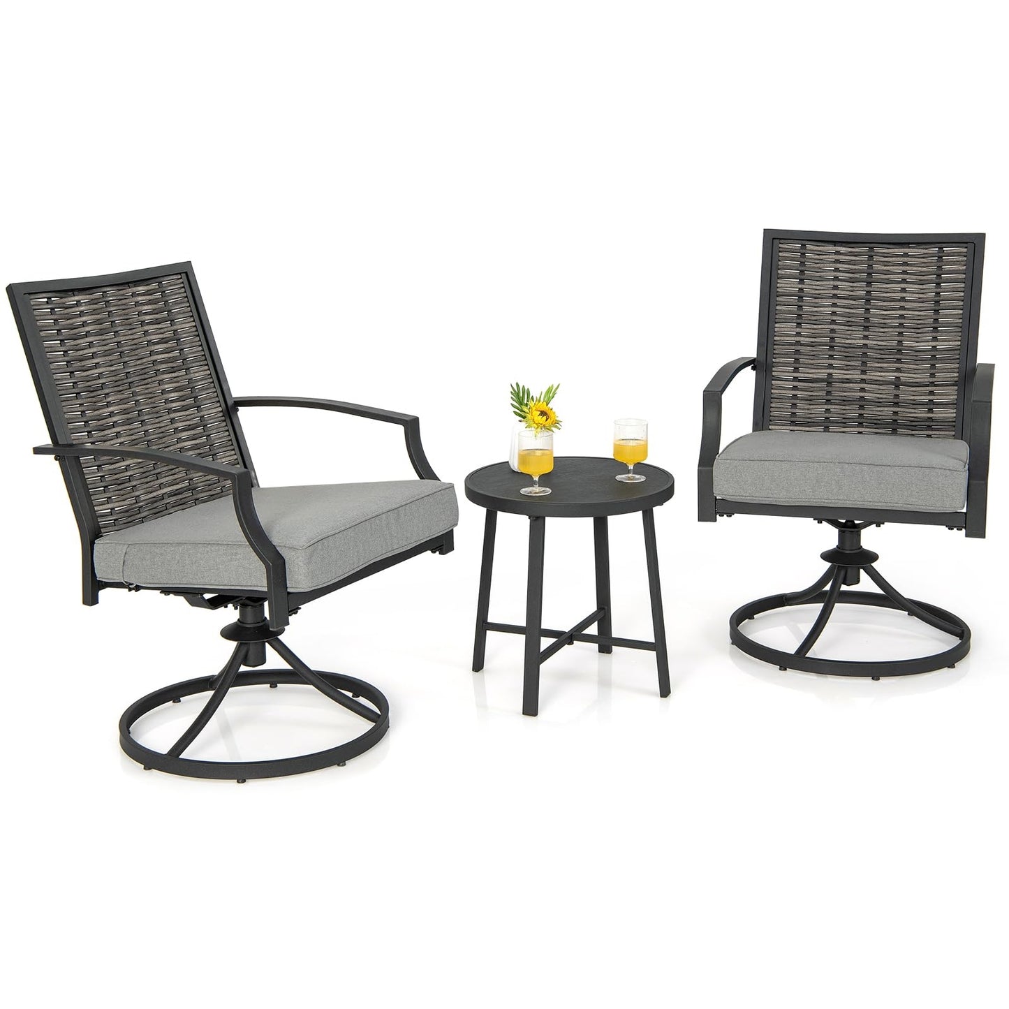 Balkonset – Tuinset – Bistroset – Loungeset – Zitgroep – 2 Draaibare Stoelen – Weerbestendig PE-Rattan