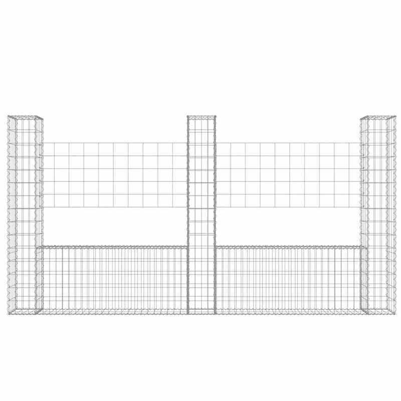 Tuinafscheiding – Tuinscherm – Buitenomheining – Privacy Scherm – Gabion Hek – U-vormig Met 3 IJzeren Palen – Stevig Metalen Materiaal – 260x20x150 cm