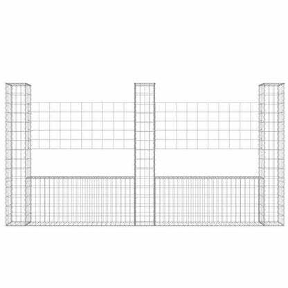 Tuinafscheiding – Tuinscherm – Buitenomheining – Privacy Scherm – Gabion Hek – U-vormig Met 3 IJzeren Palen – Stevig Metalen Materiaal – 260x20x150 cm