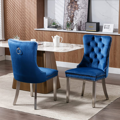 Eetkamerstoel – Stoel – Kuipstoel – Set Van 2 – Draaistoel – Blauw – Chroom Onderstel – Stof Bekleding – Ergonomisch Comfortabele Zitting