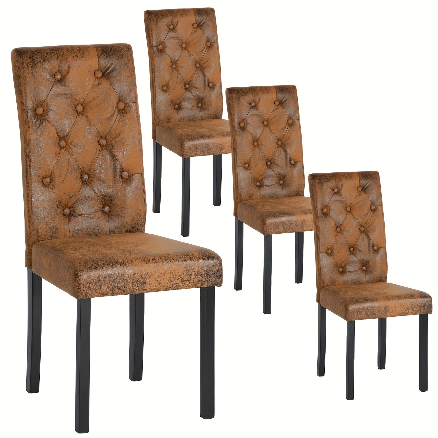 Eetkamerstoelen – Stoelen – Kuipstoelen – Keukenstoelen – Zitmeubels – Suède Bekleding Met Knopen – Stevig Houten Frame – Set Van 4 – Comfortabel Gevoerd