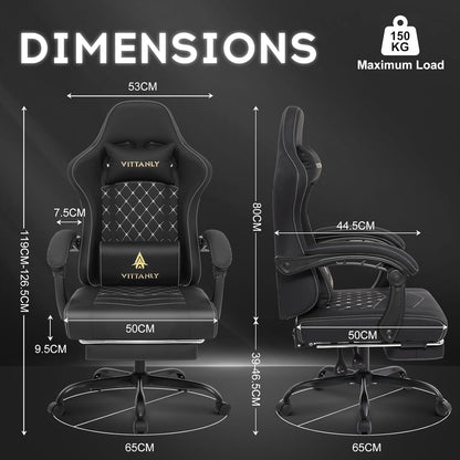 Gamingstoel – Bureaustoel – Computerstoel – Gamelstoel – Relaxstoel – Zwart – Ergonomisch Met Pocketvering – Uitschuifbare Voetensteun