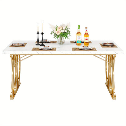 Bureau – Werkplektafel – Computertafel – Kantoorbureau – Vergadertafel – Wit-Gouden Design – Robuust Metaal Frame – 160 cm Breed – Verstelbare Voetjes