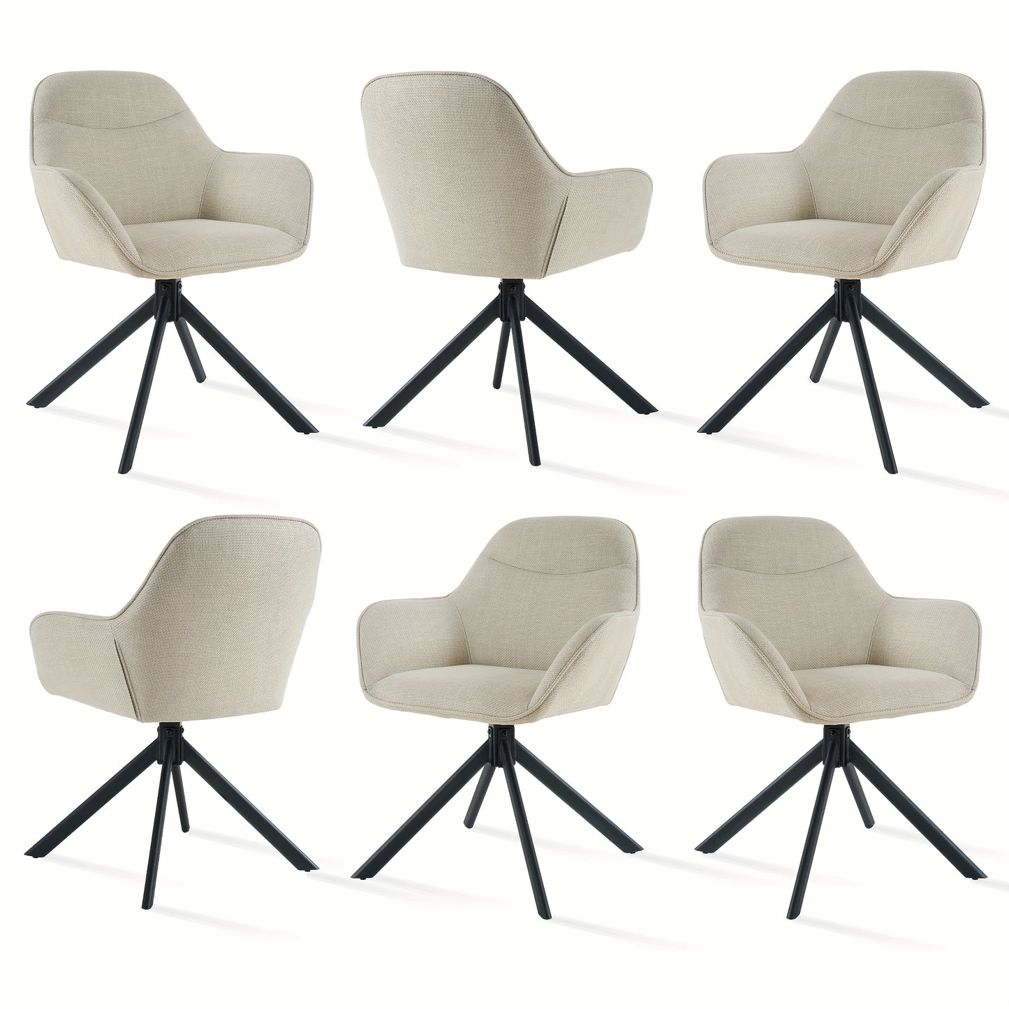 Eetkamerstoelen – Stoel – Draaistoel – Cafestoel – Restaurantstoel – Set van 6 Beige – Ergonomisch Design – 360 Graden Draaibaar