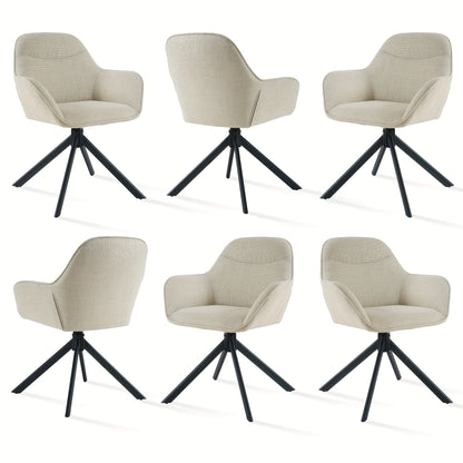 Eetkamerstoelen – Stoel – Draaistoel – Cafestoel – Restaurantstoel – Set van 6 Beige – Ergonomisch Design – 360 Graden Draaibaar