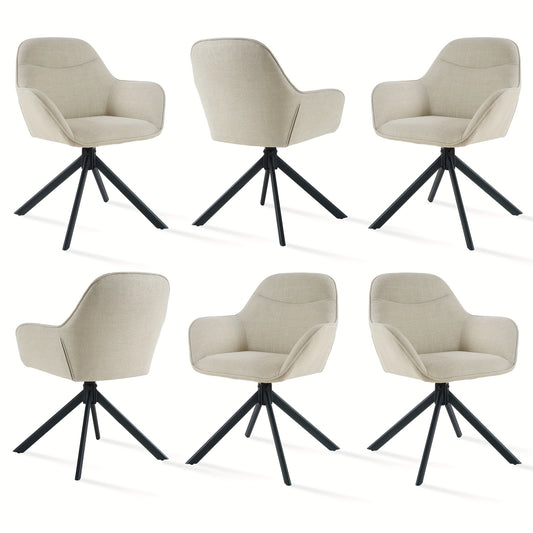 Eetkamerstoelen – Stoel – Draaistoel – Cafestoel – Restaurantstoel – Set van 6 Beige – Ergonomisch Design – 360 Graden Draaibaar
