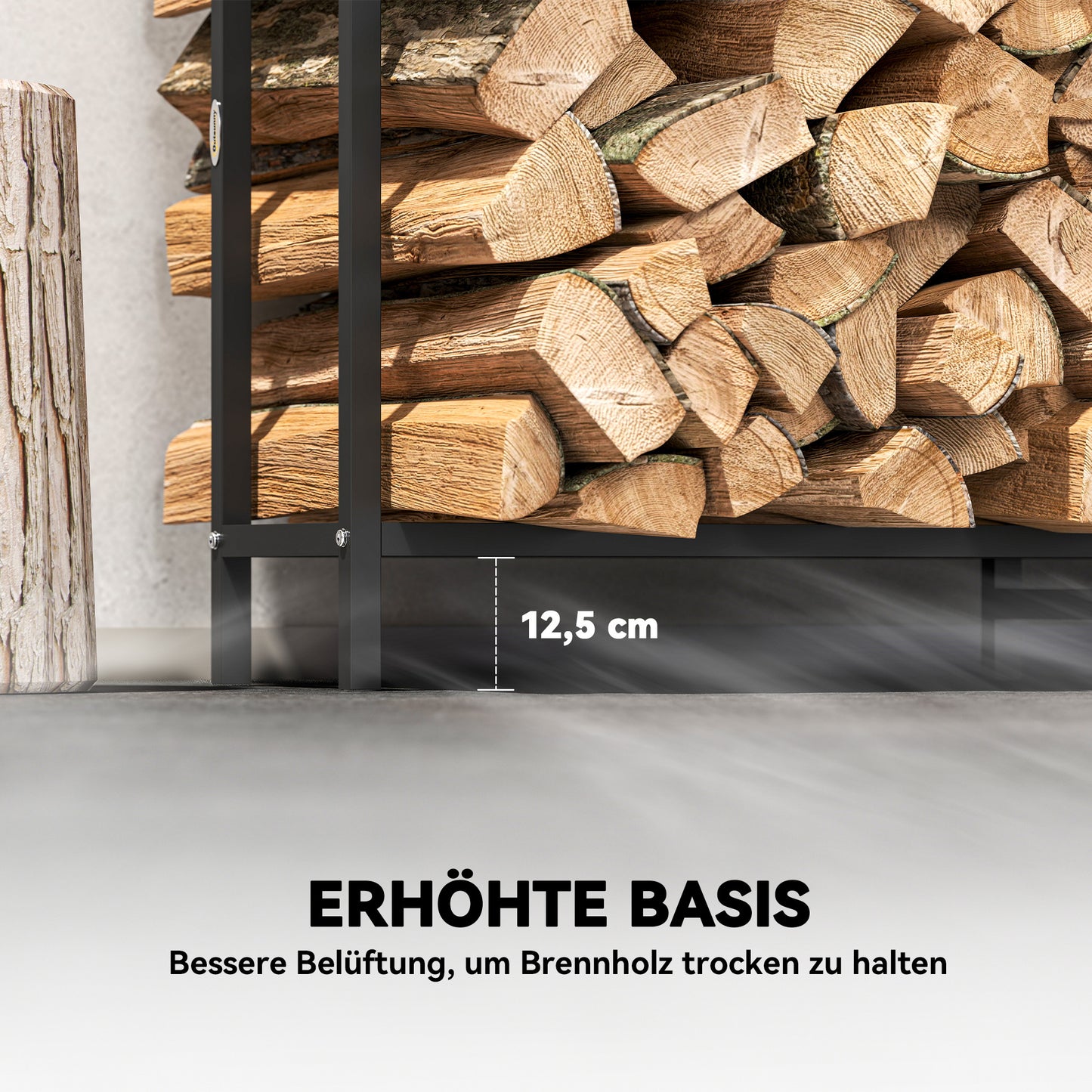 Houtrek – Houtopslag – Brandhoutrek – Buitenhaardrek – Houtbewaarrek – Zwart – 199x30x121 cm – Waterdichte hoes – Max. 300 kg draagvermogen
