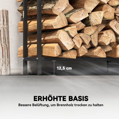 Houtrek – Houtopslag – Brandhoutrek – Buitenhaardrek – Houtbewaarrek – Zwart – 199x30x121 cm – Waterdichte hoes – Max. 300 kg draagvermogen