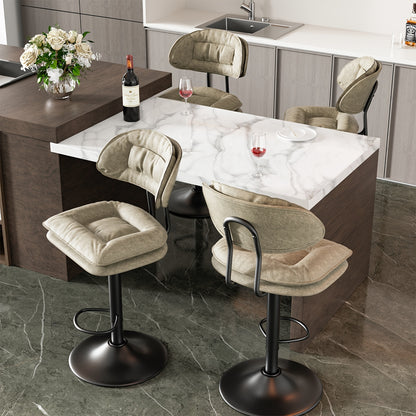 Barstoel – Barkruk – Barstoel Kruk – Barstoelen – Barkrukken Set – Beige – Kunstleer Dubbele Laag – Ergonomisch Verstelbaar & Draaibaar
