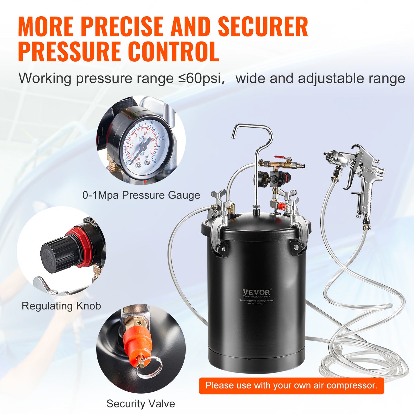 Verfspuitdrukvat – Verfspuittank – Verfspuitreservoir – Verfspuitcontainer – Verfspuitvat – 15 Liter Inhoud – Nauwkeurige Drukmeter