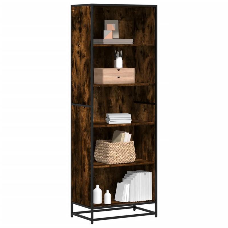 Boekenkast – Vakkenkast – Opbergkast – Wandkast – Boekplank – Handgemaakt – Gerookt Eikenhout – 60x35x170,5 cm – Met Slot – Metaalframe