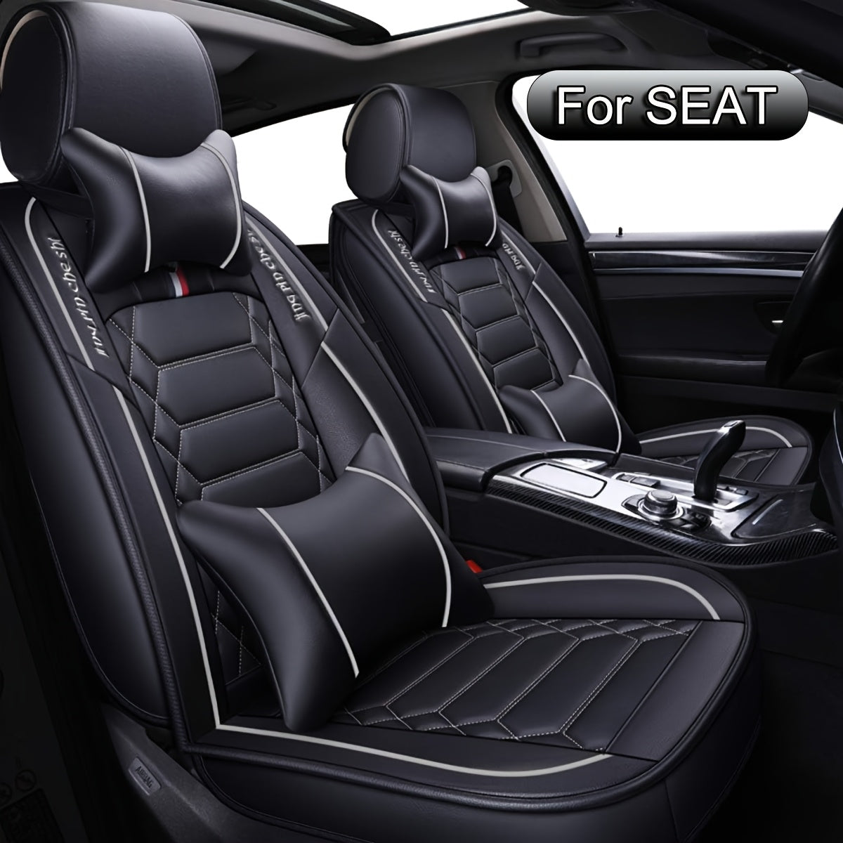 Full Set for SEAT Leon/Ibiza/Arona/Ateca/Tarraco/Cupra Formentor Car Seat Covers - PU Leather Fit Adjustable Front & Rear Seat Protectors with Cushioned Padding, All-Season Use, Compatible with Spanish/European car models