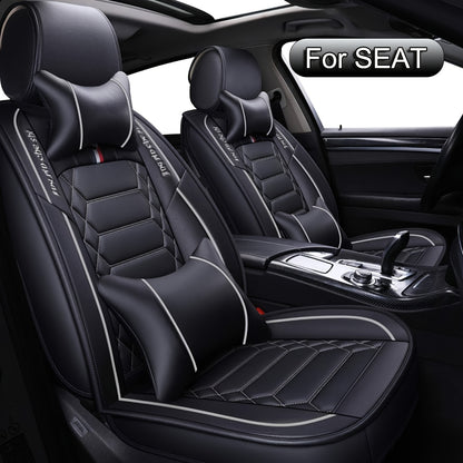 Full Set for SEAT Leon/Ibiza/Arona/Ateca/Tarraco/Cupra Formentor Car Seat Covers - PU Leather Fit Adjustable Front & Rear Seat Protectors with Cushioned Padding, All-Season Use, Compatible with Spanish/European car models