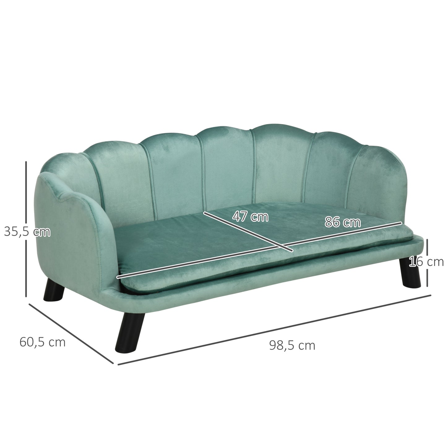 Hondensofa – Huisdierbed – Kattenbank – Dierenmand – Pluche Zitplaats – Comfortabel Velvet – Groot Formaat 98x60x35 cm – Inclusief Kussen Groen