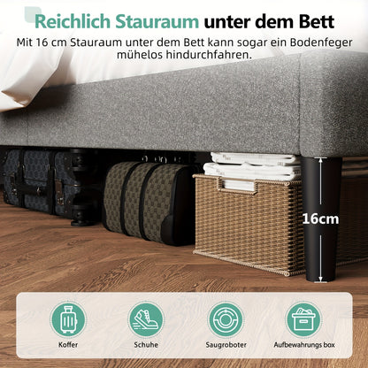 Tweepersoonsbed – Gestoffeerd Bed – Bed met Hoofdbord – Dubbelbed – Bedframe – 140 x 200 cm – Inclusief Lattenbodem en Opbergruimte