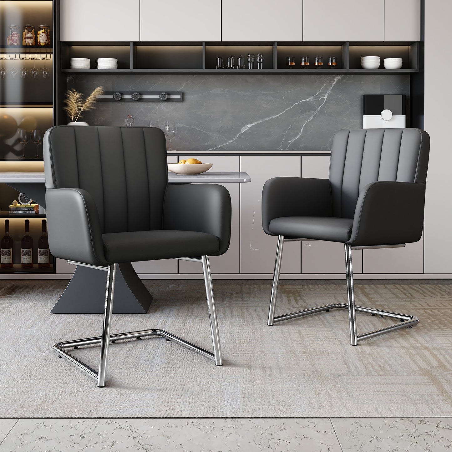 Eetkamerstoel Set – Stoel Eettafelstoel Zithoekstoel Bureaukamerstoel – Zwart Kunstleer – Metalen Zigzag Frame – Ergonomisch Comfort – Set Van 6