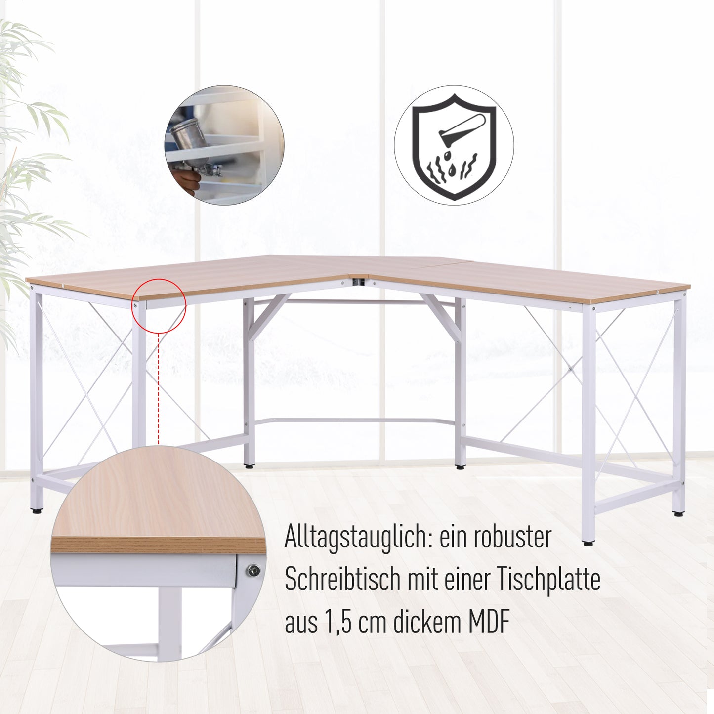 Hoekbureau – Bureau – Computerbureau – Werktafel – Hoektafel – L-vormig Design – Melamine MDF – 150x150x76 cm – Waterbestendig – Verstelbare Poten