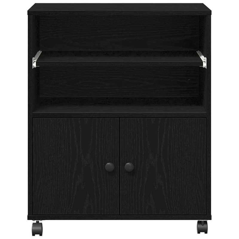 Black Oak Printer Stand Heavy-Duty Wood, Space-Saving Multi-Shelf Printer Cabinet with Sturdy Legs & White Pads - Portable Desktop Organizer for /Office, Printer, Scanner, Copier (60x48x74cm, Easy Assembly