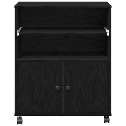 Black Oak Printer Stand Heavy-Duty Wood, Space-Saving Multi-Shelf Printer Cabinet with Sturdy Legs & White Pads - Portable Desktop Organizer for /Office, Printer, Scanner, Copier (60x48x74cm, Easy Assembly