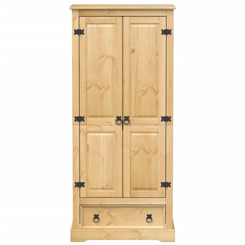 Houten Kledingkast – Vrijstaande Kast – Garderobekast – Opbergkast – Kledingopberger – Massief Dennenhout – Compact Formaat – 2 Planken & Hangroede – Natuurlijke Bruintint