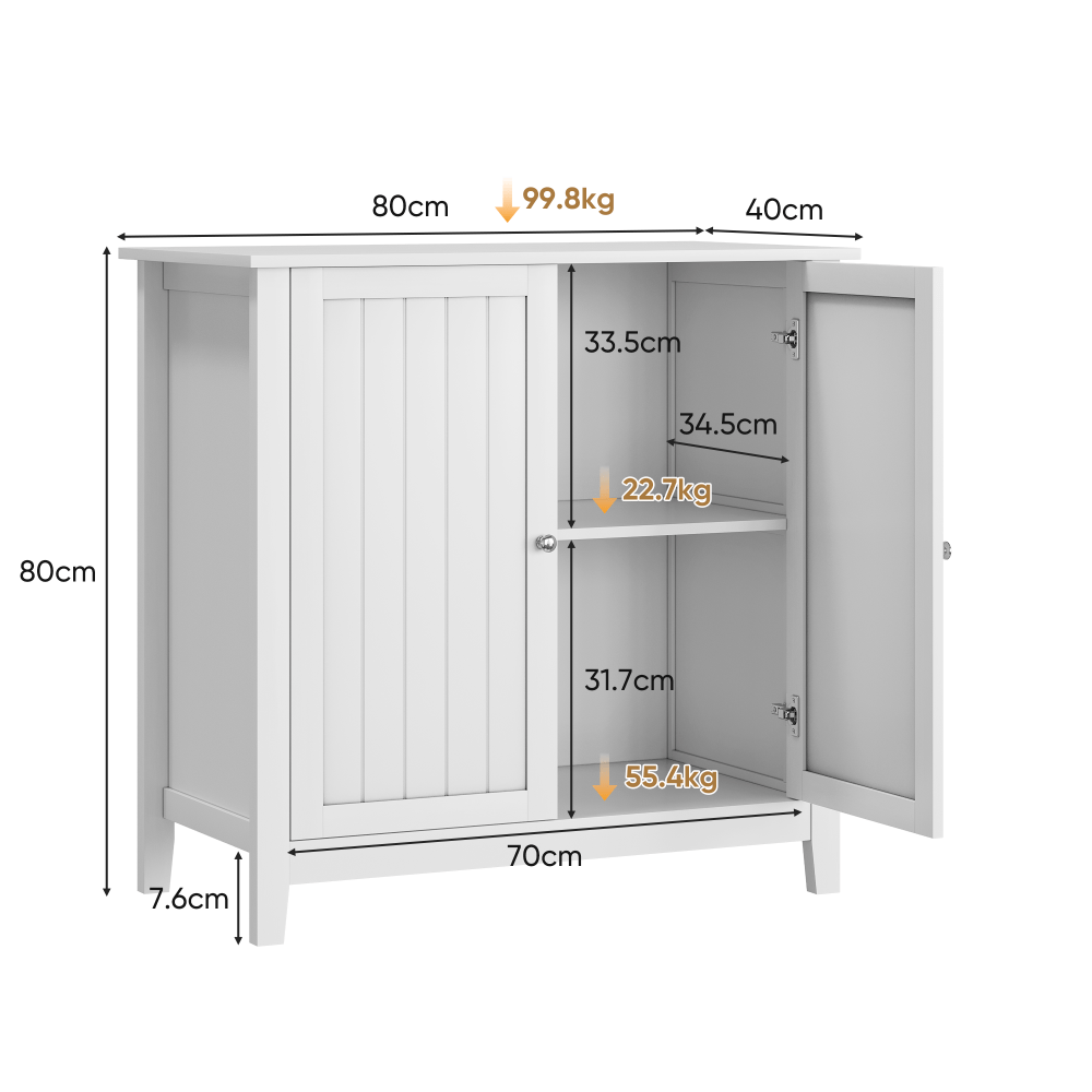 Dressoir – Opbergkast – Ladekast – Kast – Tv-meubel – Wit – Vloerstaand – Verstelbare Planken – Dubbele Deuren