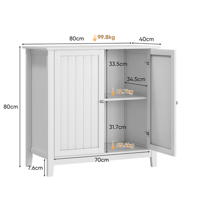 Dressoir – Opbergkast – Ladekast – Kast – Tv-meubel – Wit – Vloerstaand – Verstelbare Planken – Dubbele Deuren