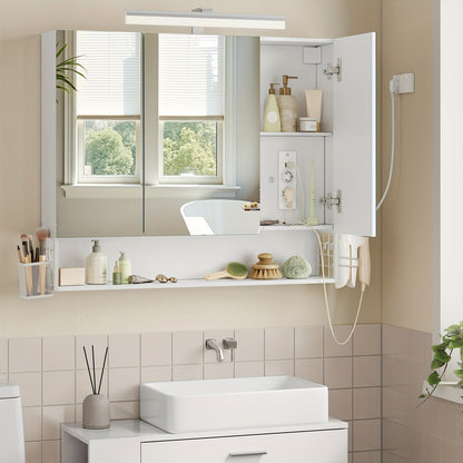 Badkamerkastje – Spiegelkast – Wandkast – Opbergkast – Badkamermeubel – Cloud White – 16,5 x 90 x 75 cm – Wandmontage – Drie Deuren Met Spiegel