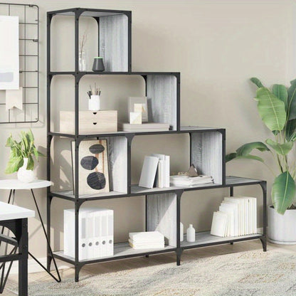 4-Tier Bookcase, 139x33.5x149cm, Treated Wood, Gray Sonoma, Vertical Shelves, Sturdy & Durable, Smooth Surface, Anti-Moisture, Anti-Warpage, Anti-Split, Perfect for Offices, Living Rooms, Bedrooms, Study Rooms, Standing Shelf