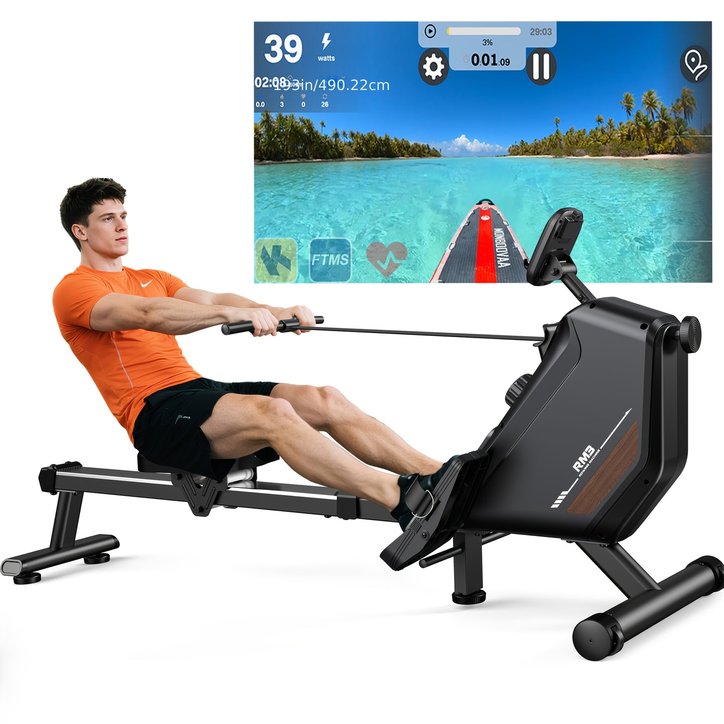 Roeitrainer – Roeimachine – Roeiapparaat – Roeitrainer Fitness – Rowing Machine – Magnetische Weerstand 16 Niveaus – Maximale Belastbaarheid 160 kg – Roestvrij Staal – Inklapbaar