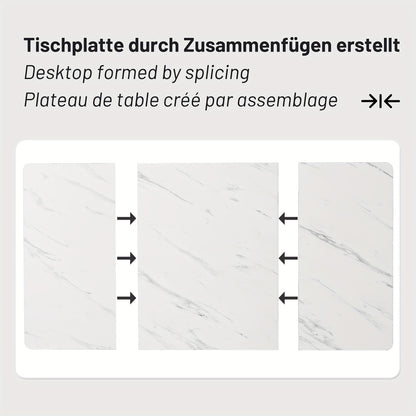 Eettafel – Tafeltje – Keukentafel – Diner tafel – Eetkamertafel – Rechthoekig – MDF Marmerpatroon – Verstelbare Metalen Poten