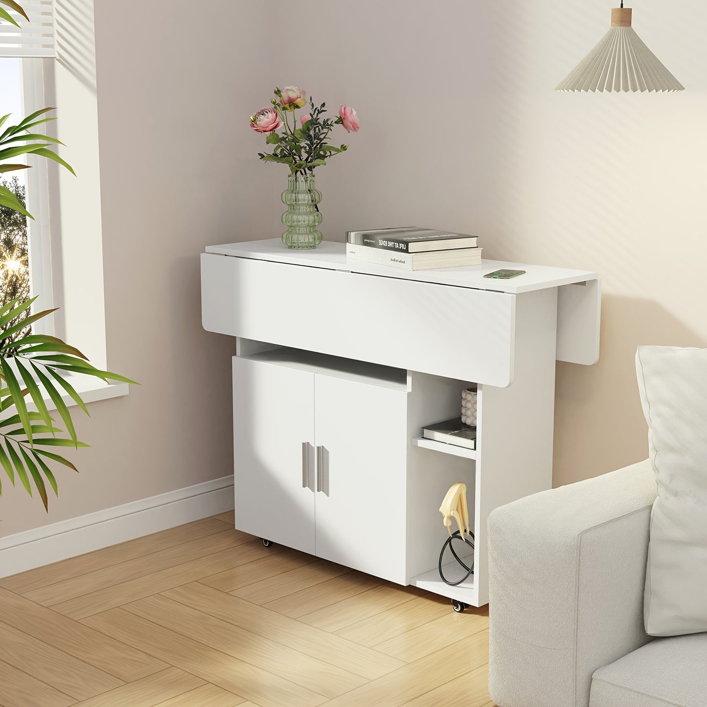 Uitklaptafel – Klaptafel – Uittrekbare Tafel – Eettafel – Vouwtafel – Ruimtebesparend Design – Met Opbergruimte en Wieltjes