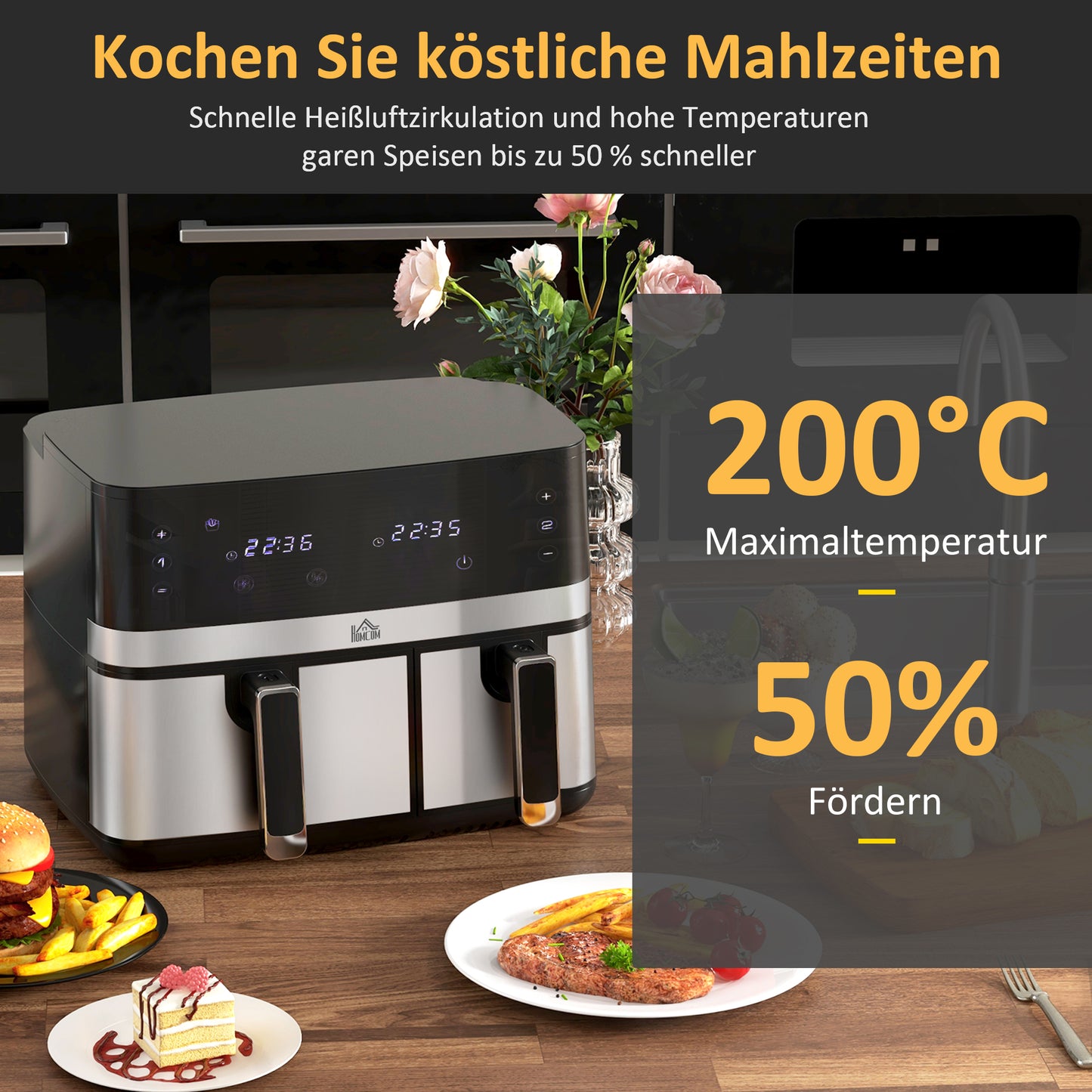 Airfryer – Heteluchtfriteuse – Luchtfriteuse – Friteuse – Airfryer Oven – 2700 Watt – 8 Instelbare Programma’s – Zwart-Zilver – Compacte Maat 41,8x39,2x31,1 cm
